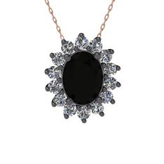 Eda Kolye - Siyah zirkon ve pırlanta 925 ayar siyah rodyum kaplama gümüş kolye (0.504 karat, 40 cm rose altın rolo zincir) #mvf6vu