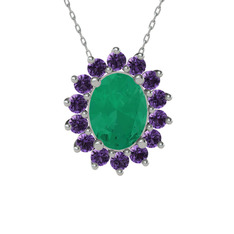 Eda Kolye - Kök zümrüt ve ametist 8 ayar beyaz altın kolye (40 cm gümüş rolo zincir) #ngqoaz