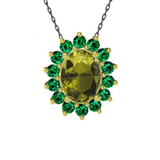 Eda Kolye - Peridot ve yeşil kuvars 14 ayar altın kolye (40 cm gümüş rolo zincir) #nj7p54