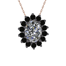 Eda Kolye - Swarovski ve siyah zirkon 925 ayar siyah rodyum kaplama gümüş kolye (40 cm rose altın rolo zincir) #nskh7z