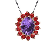 Eda Kolye - Ametist ve garnet 925 ayar rose altın kaplama gümüş kolye (40 cm gümüş rolo zincir) #ntsasb