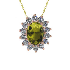 Eda Kolye - Peridot ve pırlanta 14 ayar rose altın kolye (0.504 karat, 40 cm altın rolo zincir) #o46h2r