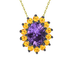 Eda Kolye - Ametist ve sitrin 925 ayar siyah rodyum kaplama gümüş kolye (40 cm altın rolo zincir) #oe3l3w