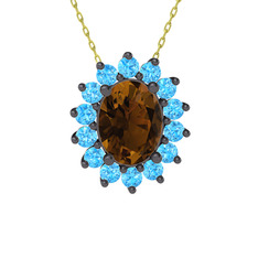 Eda Kolye - Dumanlı kuvars ve akuamarin 925 ayar siyah rodyum kaplama gümüş kolye (40 cm gümüş rolo zincir) #ox9jq1