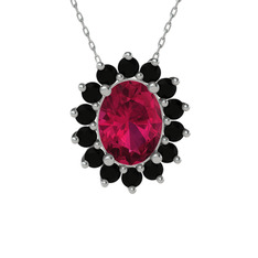 Eda Kolye - Rodolit garnet ve siyah zirkon 14 ayar beyaz altın kolye (40 cm beyaz altın rolo zincir) #p5ew79