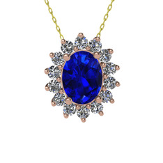 Eda Kolye - Lab safir ve swarovski 925 ayar rose altın kaplama gümüş kolye (40 cm altın rolo zincir) #p6nfse