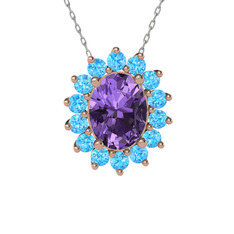 Eda Kolye - Ametist ve akuamarin 18 ayar rose altın kolye (40 cm beyaz altın rolo zincir) #p9bpm0