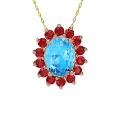 Eda Kolye - Akuamarin ve garnet 14 ayar rose altın kolye (40 cm altın rolo zincir) #pjiy79