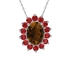 Eda Kolye - Dumanlı kuvars ve garnet 8 ayar beyaz altın kolye (40 cm beyaz altın rolo zincir) #ptef4a