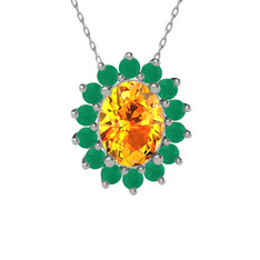 Eda Kolye - Sitrin ve kök zümrüt 925 ayar gümüş kolye (40 cm beyaz altın rolo zincir) #pu9ttv