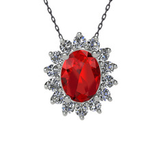 Eda Kolye - Garnet ve pırlanta 14 ayar beyaz altın kolye (0.504 karat, 40 cm gümüş rolo zincir) #q7s1s8