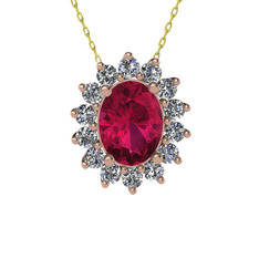 Rodolit garnet ve pırlanta 8 ayar rose altın kolye (0.504 karat, 40 cm altın rolo zincir)