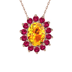 Sitrin ve rodolit garnet 8 ayar rose altın kolye (40 cm rose altın rolo zincir)