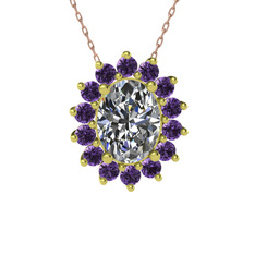 Eda Kolye - Swarovski ve ametist 14 ayar altın kolye (40 cm rose altın rolo zincir) #rwy2rp