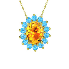 Eda Kolye - Sitrin ve akuamarin 8 ayar altın kolye (40 cm gümüş rolo zincir) #s5jqvh