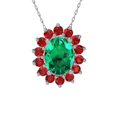 Yeşil kuvars ve garnet 925 ayar gümüş kolye (40 cm gümüş rolo zincir)