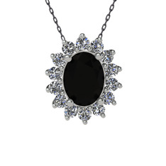 Eda Kolye - Siyah zirkon ve pırlanta 18 ayar beyaz altın kolye (0.504 karat, 40 cm gümüş rolo zincir) #srgsme