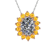 Eda Kolye - Swarovski ve sitrin 14 ayar rose altın kolye (40 cm gümüş rolo zincir) #swzxce