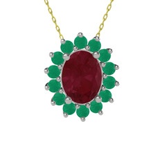 Eda Kolye - Kök yakut ve kök zümrüt 925 ayar gümüş kolye (40 cm gümüş rolo zincir) #t0fg5j