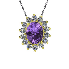 Eda Kolye - Ametist ve beyaz zirkon 14 ayar altın kolye (40 cm gümüş rolo zincir) #t6jkrv