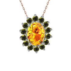 Eda Kolye - Sitrin ve peridot 18 ayar beyaz altın kolye (40 cm rose altın rolo zincir) #t7lthy