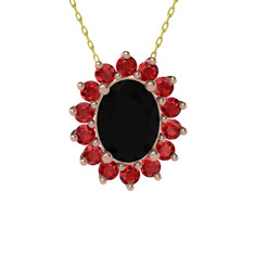 Eda Kolye - Siyah zirkon ve garnet 14 ayar rose altın kolye (40 cm gümüş rolo zincir) #tfg3yl