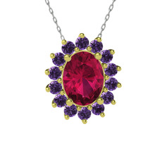 Rodolit garnet ve ametist 8 ayar altın kolye (40 cm beyaz altın rolo zincir)