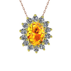 Sitrin ve swarovski 925 ayar altın kaplama gümüş kolye (40 cm gümüş rolo zincir)
