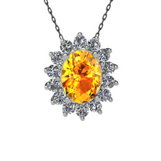 Sitrin ve swarovski 925 ayar gümüş kolye (40 cm gümüş rolo zincir)