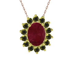 Eda Kolye - Kök yakut ve peridot 14 ayar altın kolye (40 cm rose altın rolo zincir) #txjz3q
