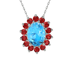 Eda Kolye - Akuamarin ve garnet 925 ayar gümüş kolye (40 cm beyaz altın rolo zincir) #ub2d3t
