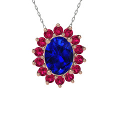 Eda Kolye - Lab safir ve rodolit garnet 18 ayar rose altın kolye (40 cm beyaz altın rolo zincir) #ugwrk5