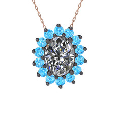 Eda Kolye - Swarovski ve akuamarin 925 ayar siyah rodyum kaplama gümüş kolye (40 cm rose altın rolo zincir) #uht9uo
