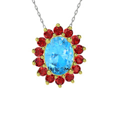 Akuamarin ve garnet 8 ayar altın kolye (40 cm beyaz altın rolo zincir)