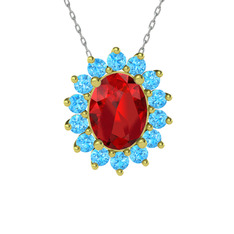 Garnet ve akuamarin 8 ayar altın kolye (40 cm beyaz altın rolo zincir)