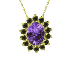 Eda Kolye - Ametist ve peridot 925 ayar altın kaplama gümüş kolye (40 cm gümüş rolo zincir) #v2495z