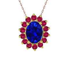 Eda Kolye - Lab safir ve rodolit garnet 14 ayar altın kolye (40 cm rose altın rolo zincir) #v2d6tq