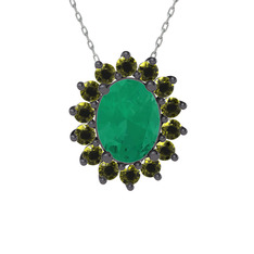 Eda Kolye - Kök zümrüt ve peridot 925 ayar siyah rodyum kaplama gümüş kolye (40 cm beyaz altın rolo zincir) #v7nvij