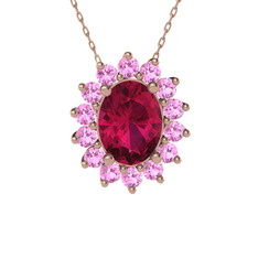 Eda Kolye - Rodolit garnet ve pembe kuvars 14 ayar rose altın kolye (40 cm rose altın rolo zincir) #v8f307