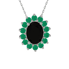 Eda Kolye - Siyah zirkon ve kök zümrüt 925 ayar gümüş kolye (40 cm beyaz altın rolo zincir) #vf5gqq