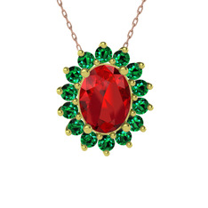 Eda Kolye - Garnet ve yeşil kuvars 18 ayar altın kolye (40 cm rose altın rolo zincir) #vmn7z