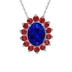 Eda Kolye - Lab safir ve garnet 18 ayar beyaz altın kolye (40 cm beyaz altın rolo zincir) #vsnd7q