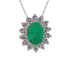 Kök zümrüt ve swarovski 8 ayar rose altın kolye (40 cm beyaz altın rolo zincir)
