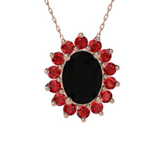 Eda Kolye - Siyah zirkon ve garnet 18 ayar rose altın kolye (40 cm rose altın rolo zincir) #vt8wo