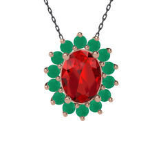 Eda Kolye - Garnet ve kök zümrüt 8 ayar rose altın kolye (40 cm gümüş rolo zincir) #vtsugy