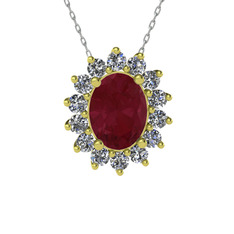 Eda Kolye - Kök yakut ve swarovski 18 ayar altın kolye (40 cm beyaz altın rolo zincir) #vx2dws