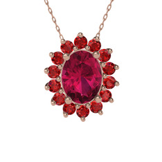 Eda Kolye - Rodolit garnet ve garnet 8 ayar rose altın kolye (40 cm rose altın rolo zincir) #w6fgc4