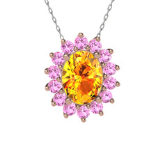 Eda Kolye - Sitrin ve pembe kuvars 8 ayar rose altın kolye (40 cm gümüş rolo zincir) #wb8x8o