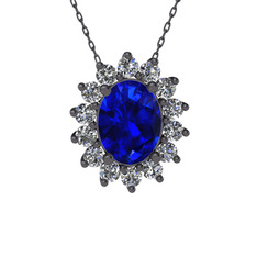 Eda Kolye - Lab safir ve swarovski 925 ayar siyah rodyum kaplama gümüş kolye (40 cm gümüş rolo zincir) #wbjzqi