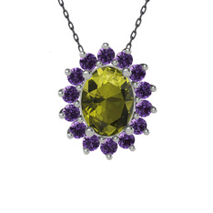 Eda Kolye - Peridot ve ametist 18 ayar beyaz altın kolye (40 cm gümüş rolo zincir) #wdp37x